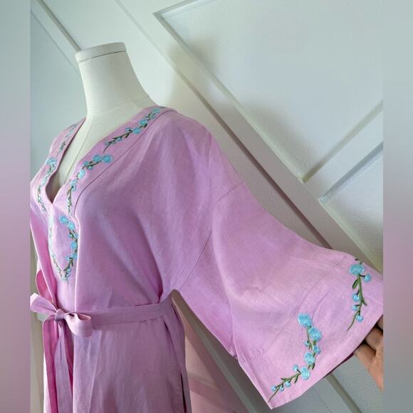 NWT Fanm Mon x Andie Kepez Kaftan Dress Aster Pink 100% Linen Size Medium - Picture 5 of 10